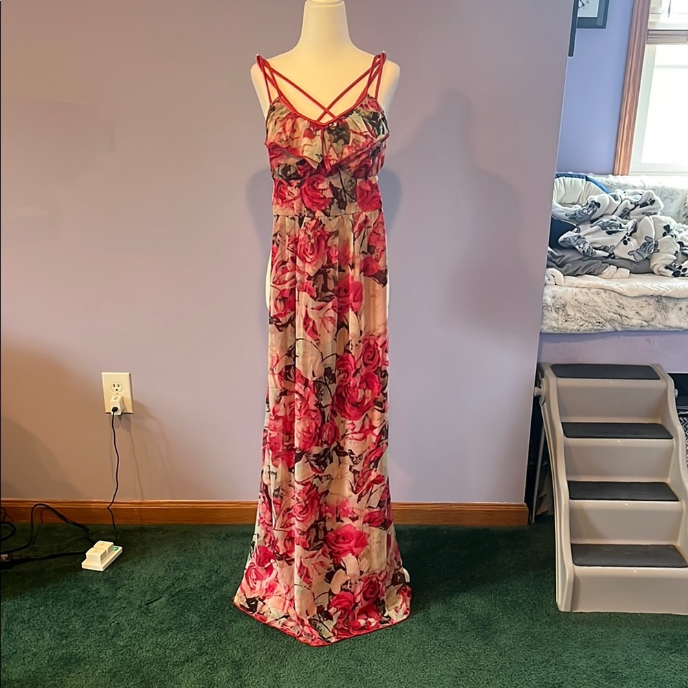 Jessica Simpson Pink and Red Strapy Maxi Dress